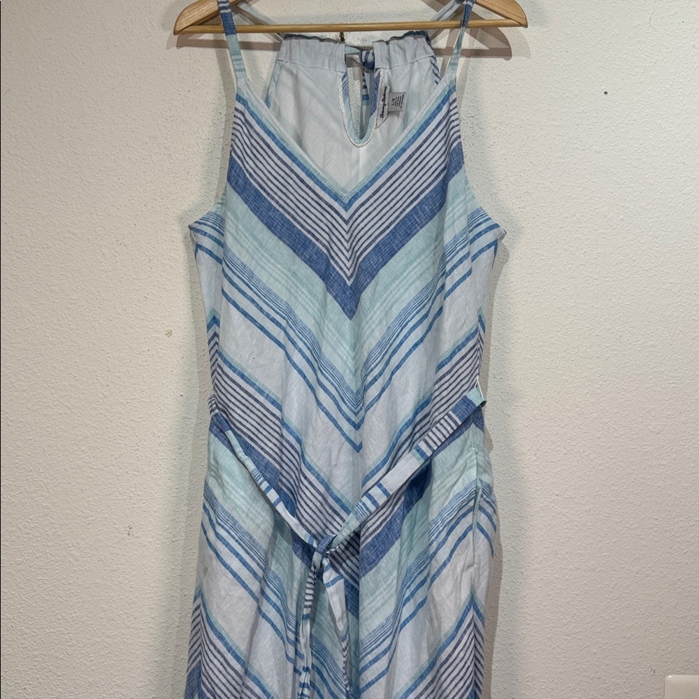 Tommy Bahama Ocean Reverie chevron Blue White Stripe Linen Maxi dress L - Picture 5 of 11